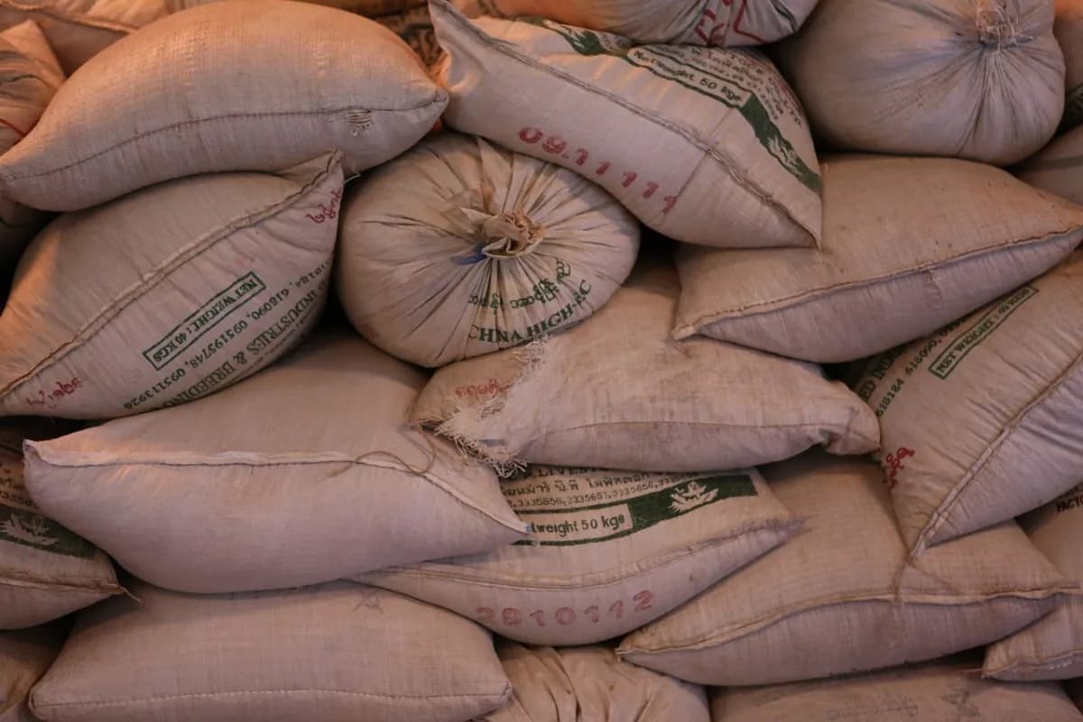 Stacked sacks of rice